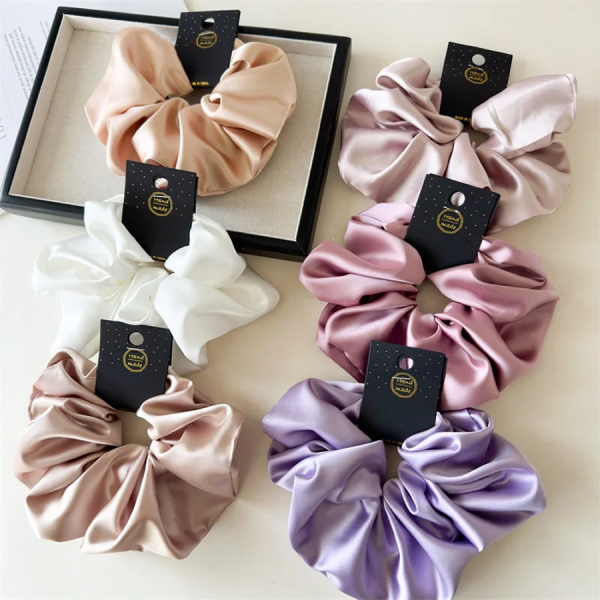 Satin Silk Hair Scrunchies (Black)