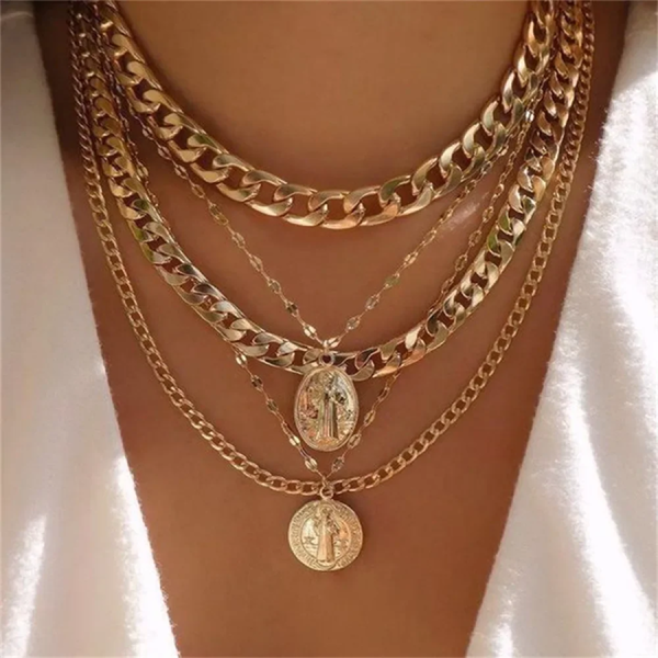 Punk Gold Geometric Layered Necklace